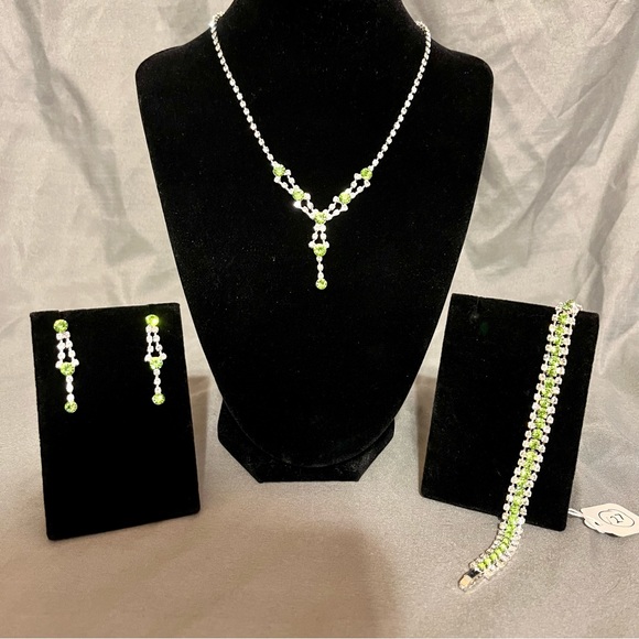 Prom/Special Occasion Necklace, Bracelet, and Earrings, Light Green - Picture 2 of 15